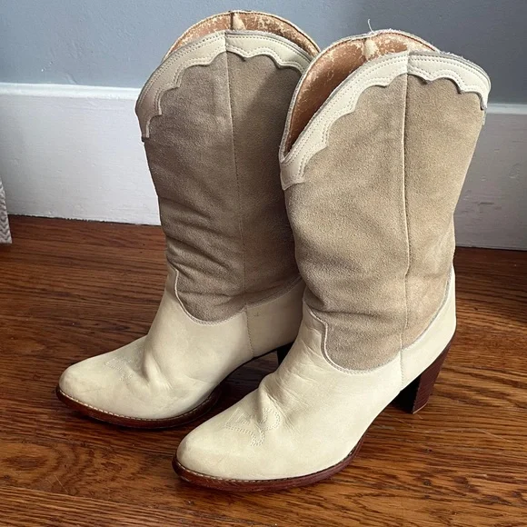Zodiac USA Vintage Women's Size 10 Off White Suede Leather Western Cowboy Boots - Picture 8 of 15